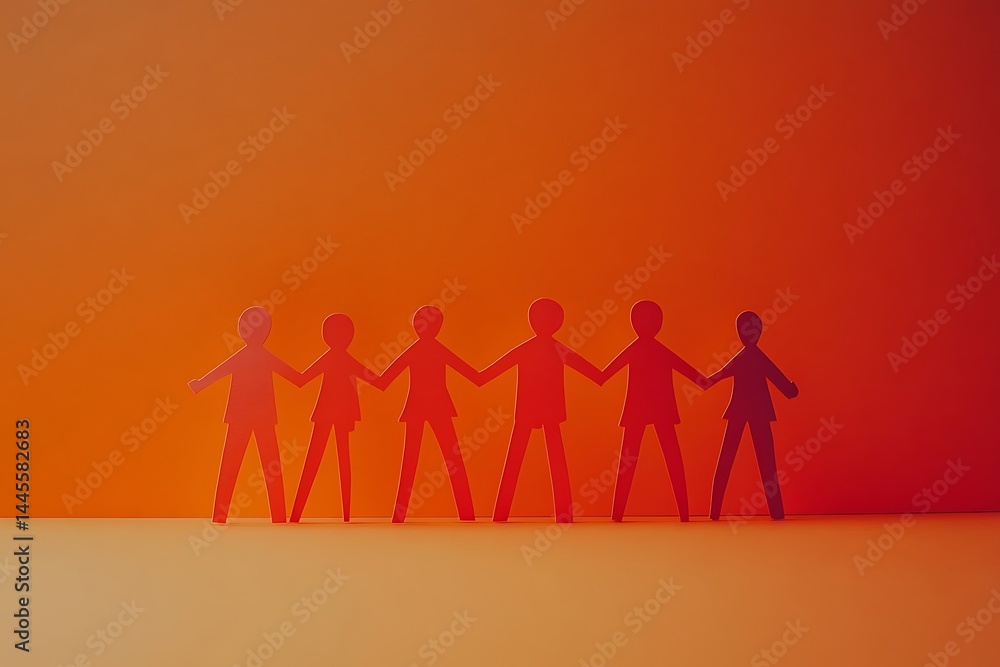 Red Paper Chain People Teamwork Collaboration Red Paper Chain People Teamwork Collaboration