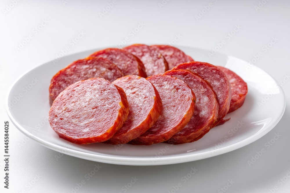 Salami Slices on White Plate Salami Slices on White Plate