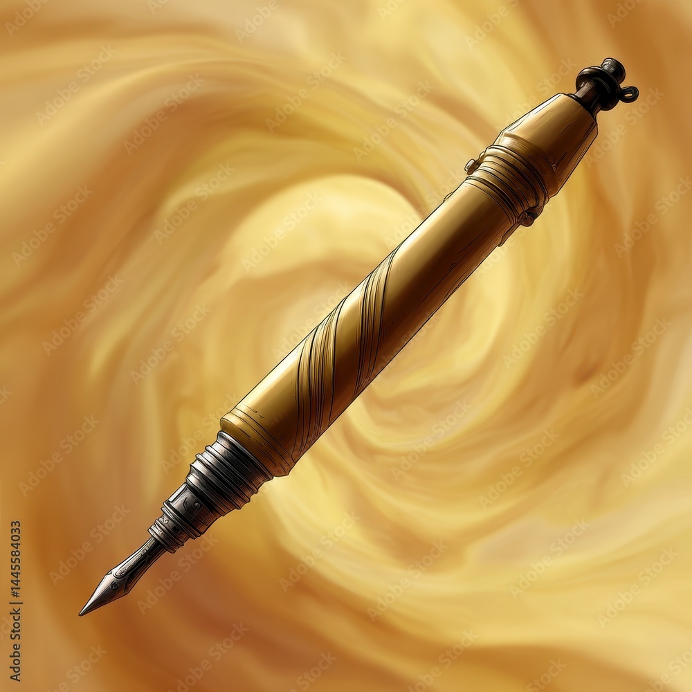 Naklejka premium Detailed illustration of a decorative antique writing instrument.