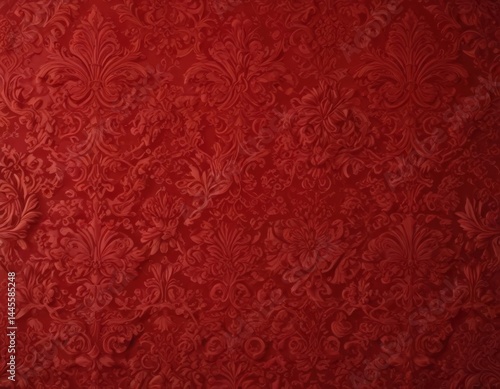 Rich red damask, intricate embossed design, regal feel , rich, wallpaper, floral pattern