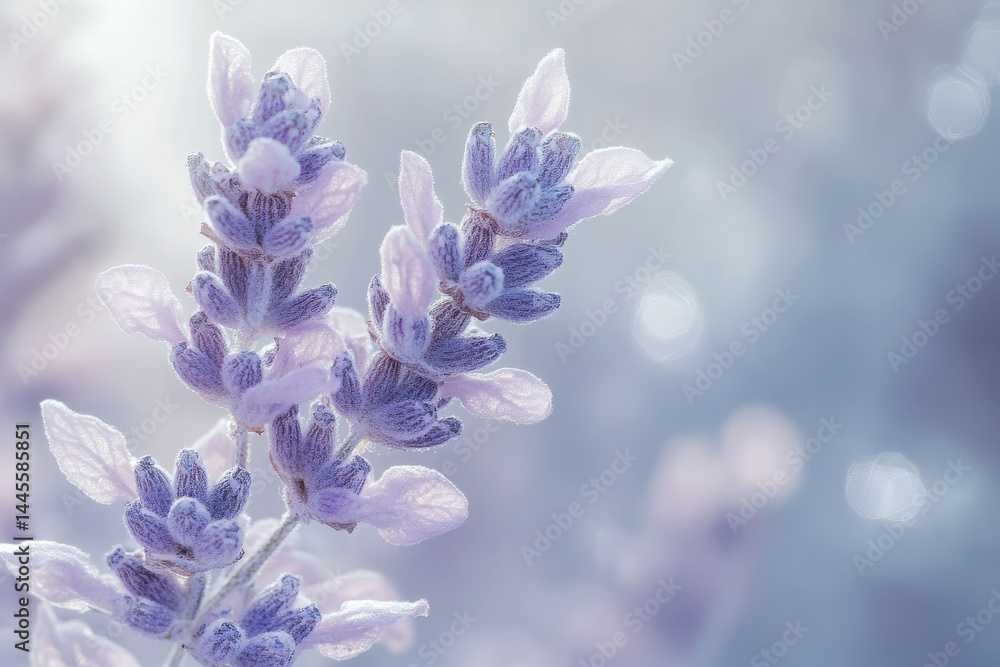 Obraz premium Delicate lavender blossoms frosted with winter s kiss soft light blurred background