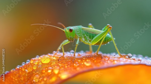 Wallpaper Mural Dewkissed grasshopper perches on vibrant foliage Torontodigital.ca