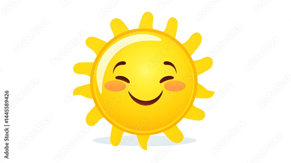 Cheerful sunshine emoji flat icon for kids smiling character vector illustration Cheerful sunshine emoji flat icon for kids smiling character vector illustration