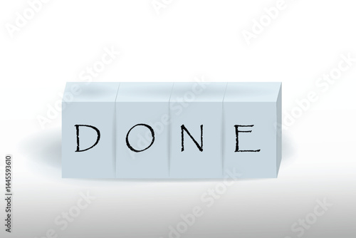 Done text written on cube, block concept finished, vector illustration design background