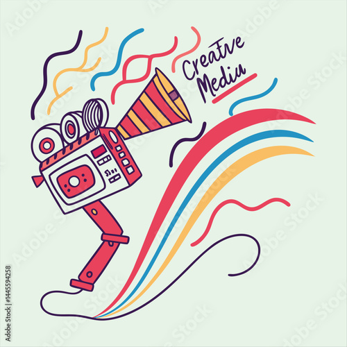 Colorful Creative Media Camera Illustration – Artistic Film and Video Concept.