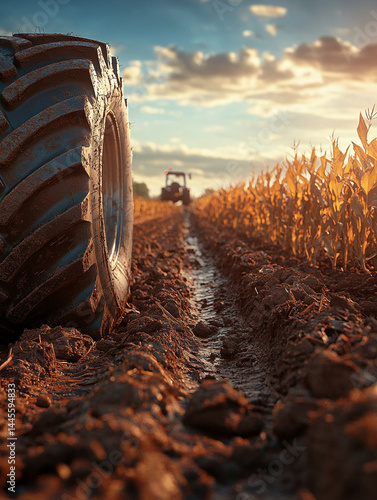 Create a highly detailed and realistic image of a sunny agricultural field during the daytime, with vibrant crops like corn or wheat stretching into the horizon
