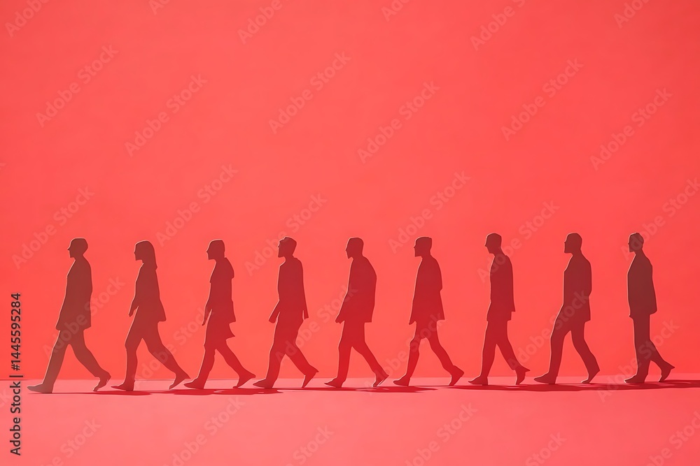 Red Paper Silhouettes Walking Abstract Art Red Paper Silhouettes Walking Abstract Art