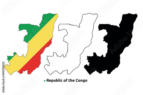 Republic of the Congo Map Vector - Country Outline, Flag Inside Map, Blank and Silhouette Version