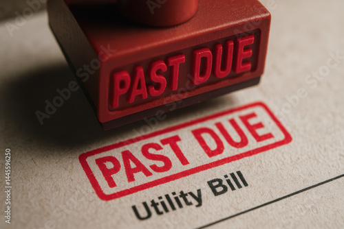Past due utility bill stamped with red notice symbolizing debt and eviction risk for unpaid charges on essential services