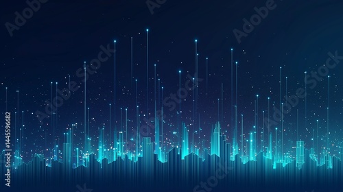 Abstract digital wave graph in blue hues against a dark background  