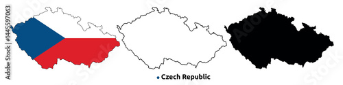 Czech Republic  Map Vector - Country Outline, Flag Inside Map, Blank and Silhouette Version