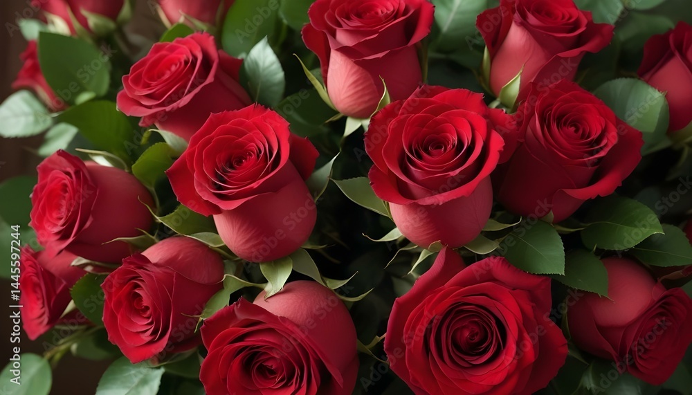 Obraz premium A breathtaking bouquet of vivid red roses, a symbol of love and beauty in full bloom.