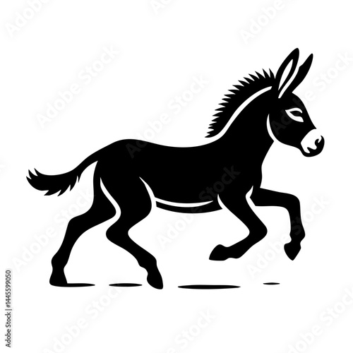 Black Silhouette of a Running Donkey