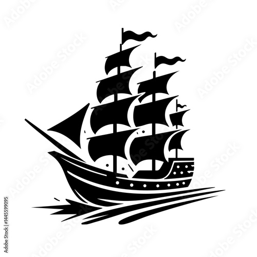 Black Silhouette of a Sailing Ship: Maritime History and Adventure