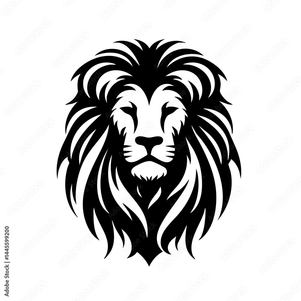 Fototapeta premium Majestic Lion Head: Black and White Vector Graphic