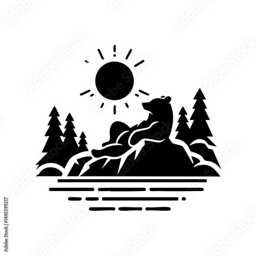 Majestic Bear Relaxing by the Lake under the Summer Sun