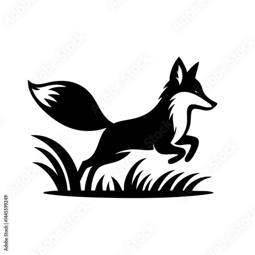 Leaping Fox Silhouette in Grass: Vector Art