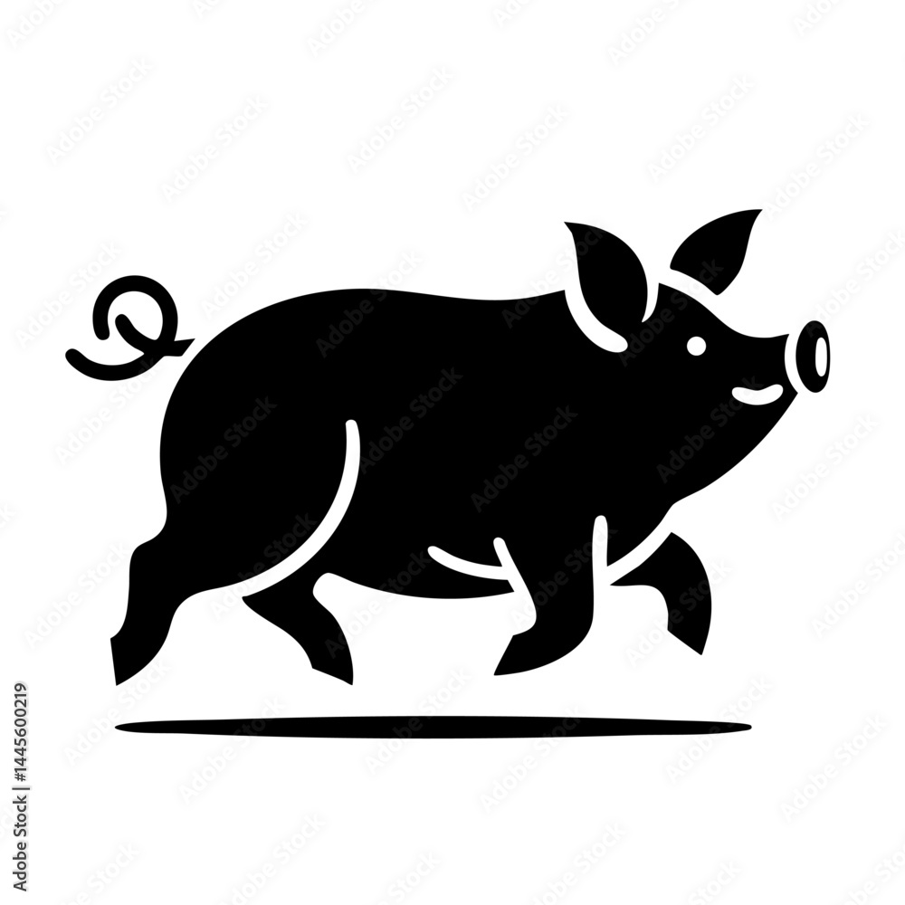 Fototapeta premium Running Pig: A Charming Black and White Illustration