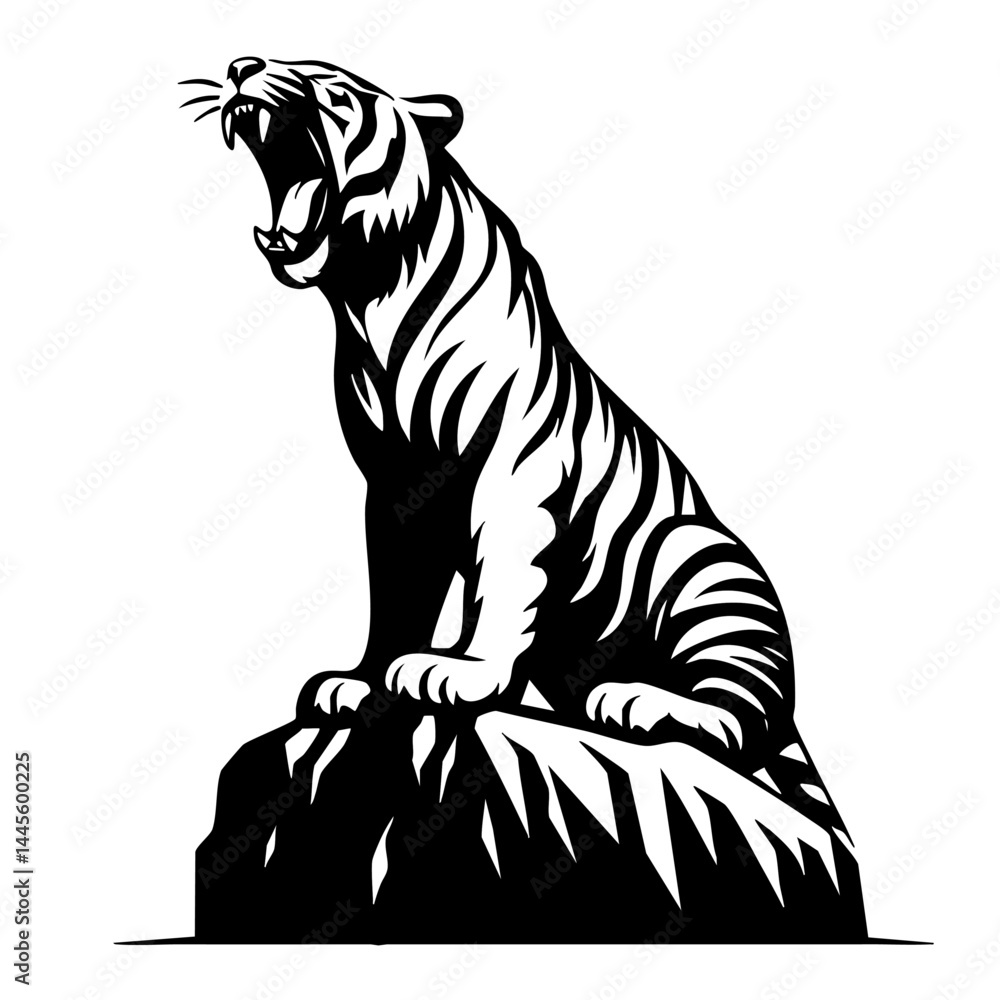 Obraz premium Roaring Tiger on a Rock: Majestic Wildlife Art