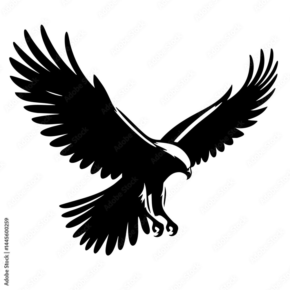 Fototapeta premium Majestic Hawk in Flight: Black and White Vector Art