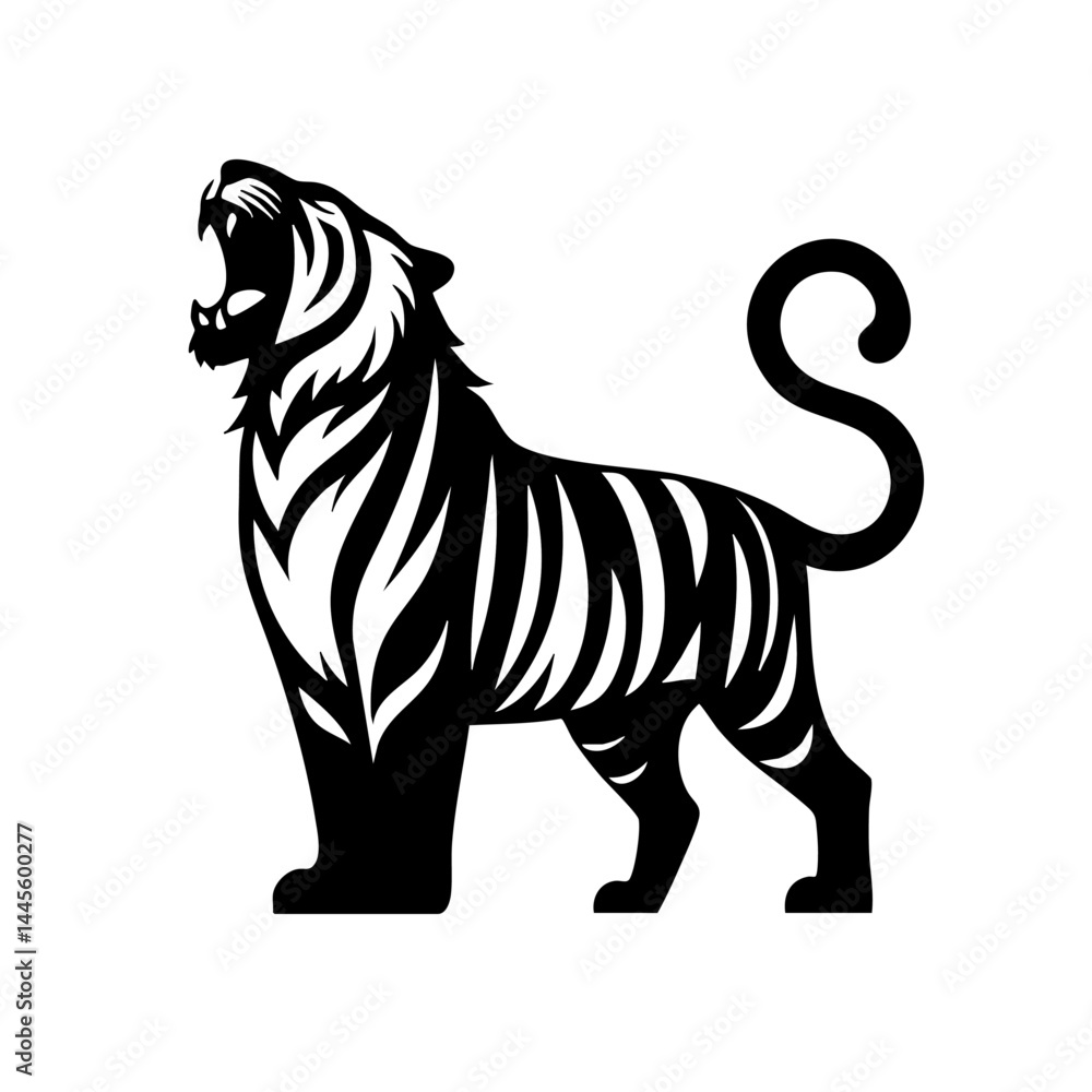 Obraz premium Majestic Roaring Tiger: Wild Cat Power in Black and White