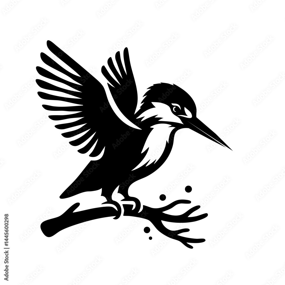 Fototapeta premium Kingfisher Bird: Black and White Vector Art