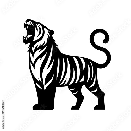 Majestic Roaring Tiger: Wild Cat Power in Black and White