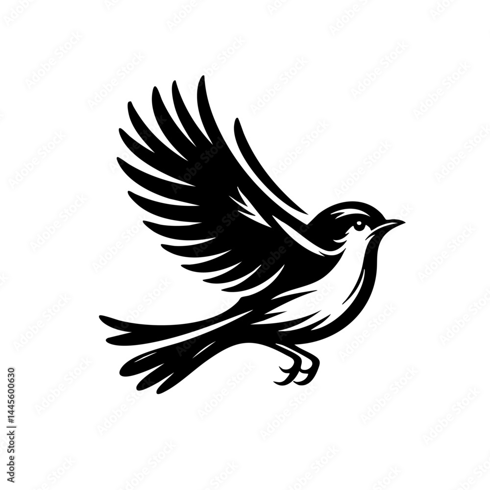 Obraz premium Elegant Black Bird in Flight: Graceful Avian Silhouette