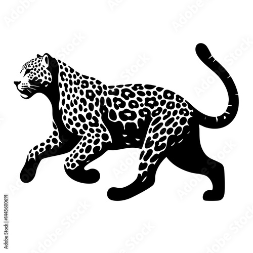 Majestic Jaguar: Black and White Wildlife Vector Art
