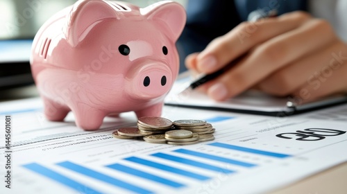 Piggy Bank, Coins, Financial Documents
