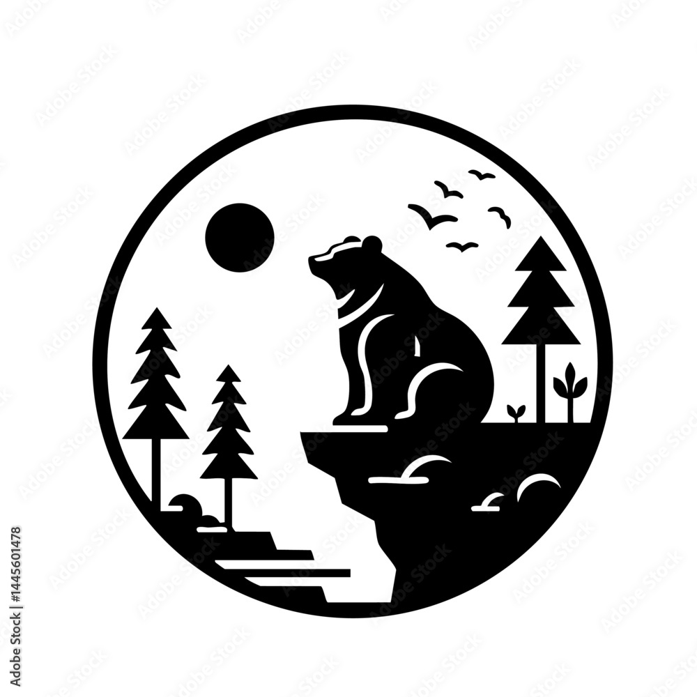 Naklejka premium Majestic Bear on a Cliff: Nature's Peaceful Scene