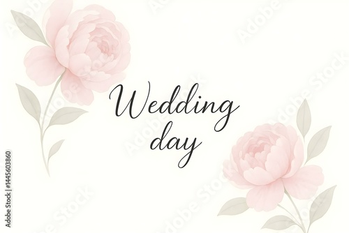 Obraz na płótnie Floral design with pale pink peonies and elegant script text that reads Wedding day. Concept Floral Arrangement, Pale Pink Peonies, Elegant Script, Wedding Day Theme, Romantic Decor w salonie