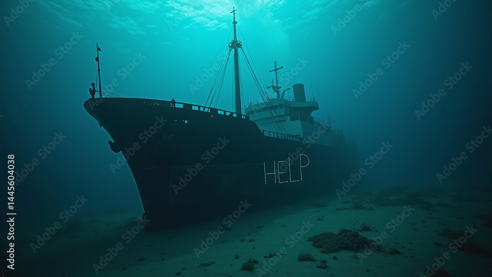 Fototapeta premium Sunken Ship on Seabed with 