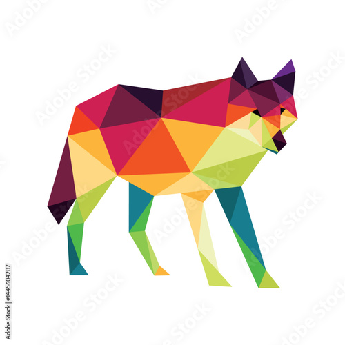Wolf in Colorful Polygonal Low Poly. Colorful Abstract Illustration of Wolf. Wolf Colorful Logo Abstract.