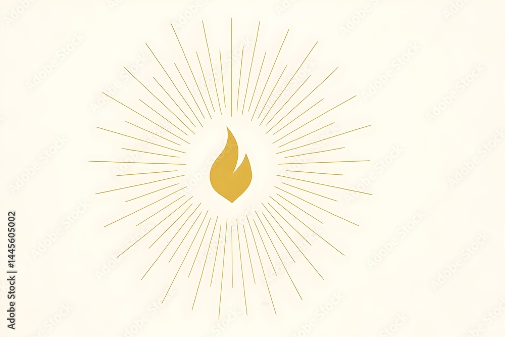 A stylized flame icon surrounded by radiating lines, creating a sense of warmth and light. Concept Flame Icon Design, Radiating Lines, Warmth and Light, Iconography, Visual Branding