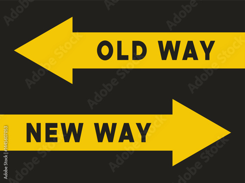 old way new way word with opposite direction arrows vector