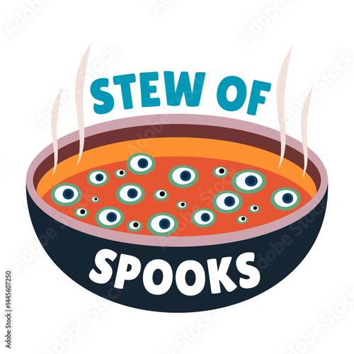 A flat style typographic sticker of spooky stew