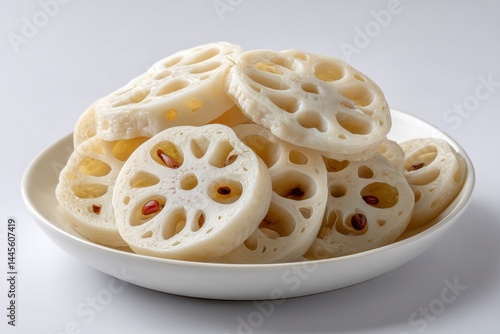 Delicate Lotus Root Slices: A Clean and Minimalist Food Still Life