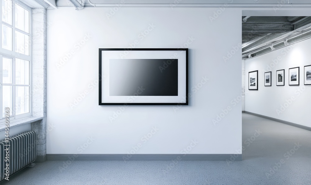 Mockup of empty poster frame on white wall. AI generated illustration. Mockup of empty poster frame on white wall. AI generated illustration.