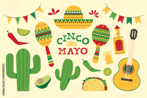 set of mexico culture element vector illustration 