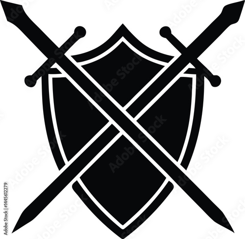 crossed swords coat of arms silhouette vector illustration
