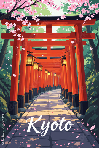 japanese garden in spring poster vintage retro wall art style 