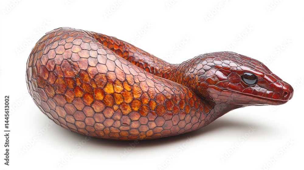 Naklejka premium Curled, reddish-brown snake