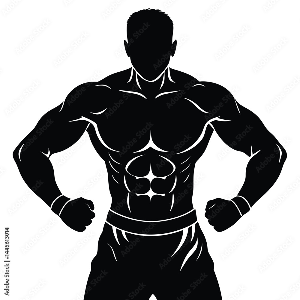 Fototapeta premium Powerful Muscular Male Silhouette Fitness, Strength, and Bodybuilding Concept