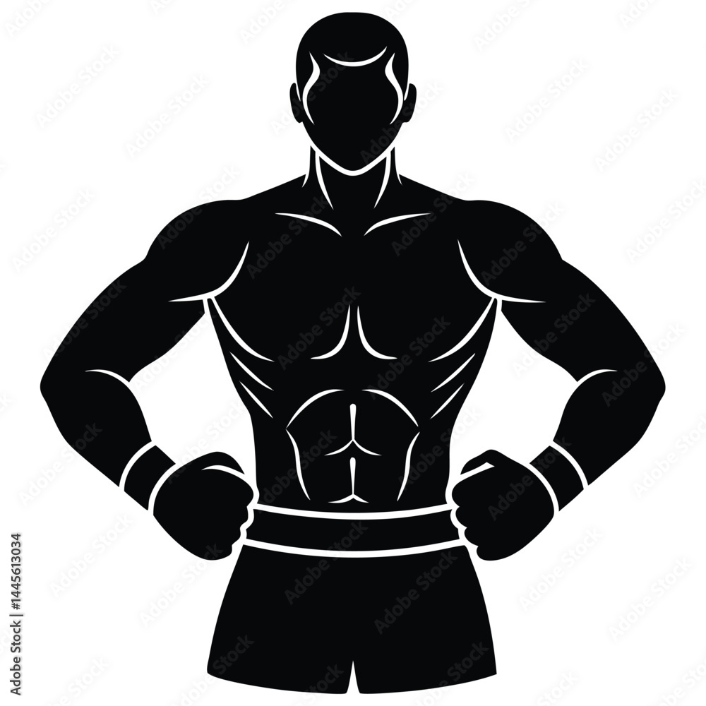 Powerful Silhouette of a Muscular Boxer Powerful Silhouette of a Muscular Boxer