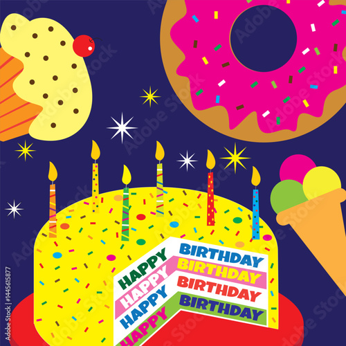 Quadro su tela happy birthday card illustration vector