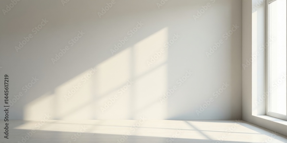 Empty Room Corner with Sunlight Streaming Through Window Illuminating the Wall and Floor Empty Room Corner with Sunlight Streaming Through Window Illuminating the Wall and Floor