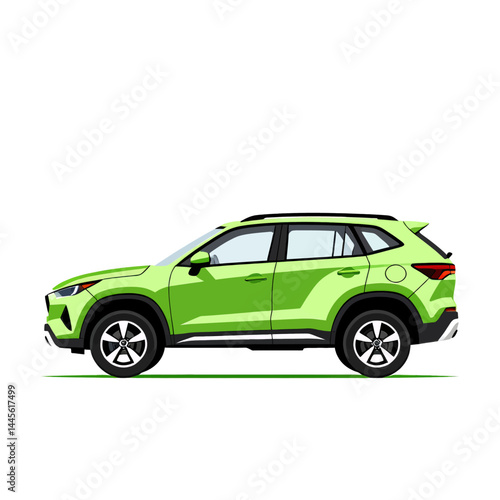 Green SUV Car Illustration_Modern Automobile Design_Vehicle Graphic Art_Automotive Concept for Transportation_Eco Friendly Car Image_Side View of Compact SUV_New Car Model