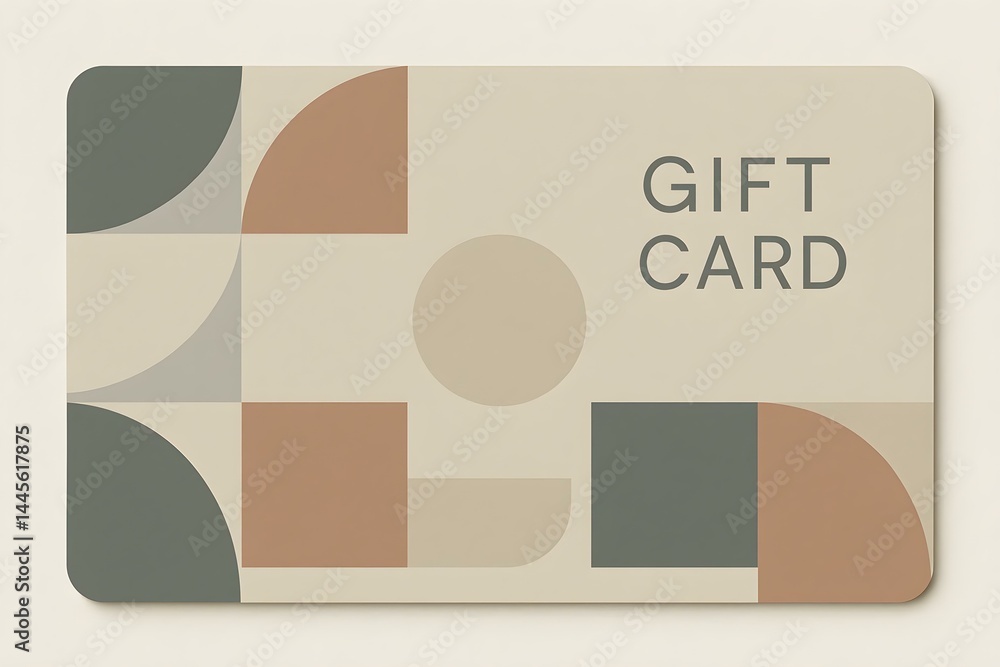 A decorative gift card featuring geometric shapes and the text GIFT CARD. Concept Geometric Design, Decorative Gift Card, Modern Aesthetics, Customizable Text, Versatile Gifting Options