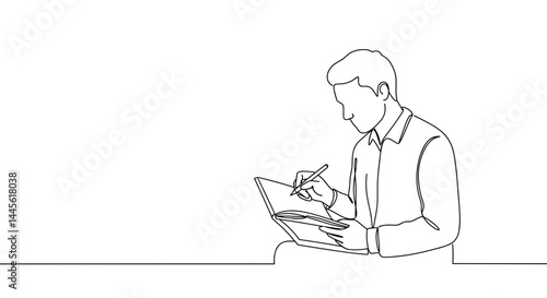 Person sketching in a notebook against a minimalist background  